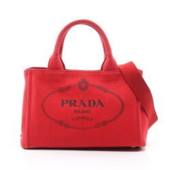 Prada CANAPA Canvas Tote Bag Red - Picture 1 of 8